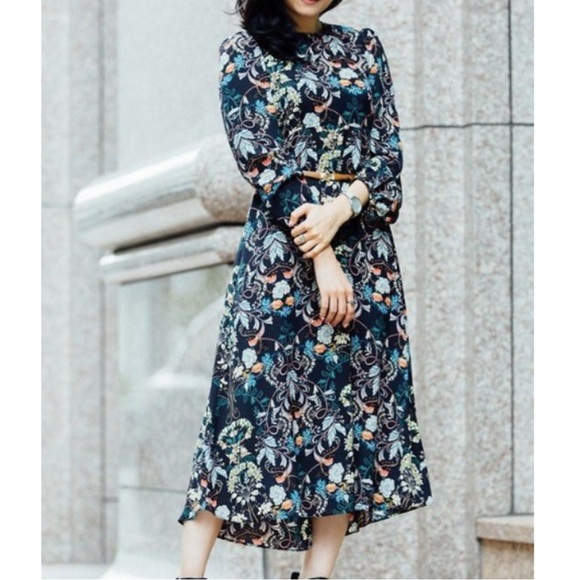 Zara Floral Long Sleeve Dress - Black and Multicolor - Picture 3 of 8